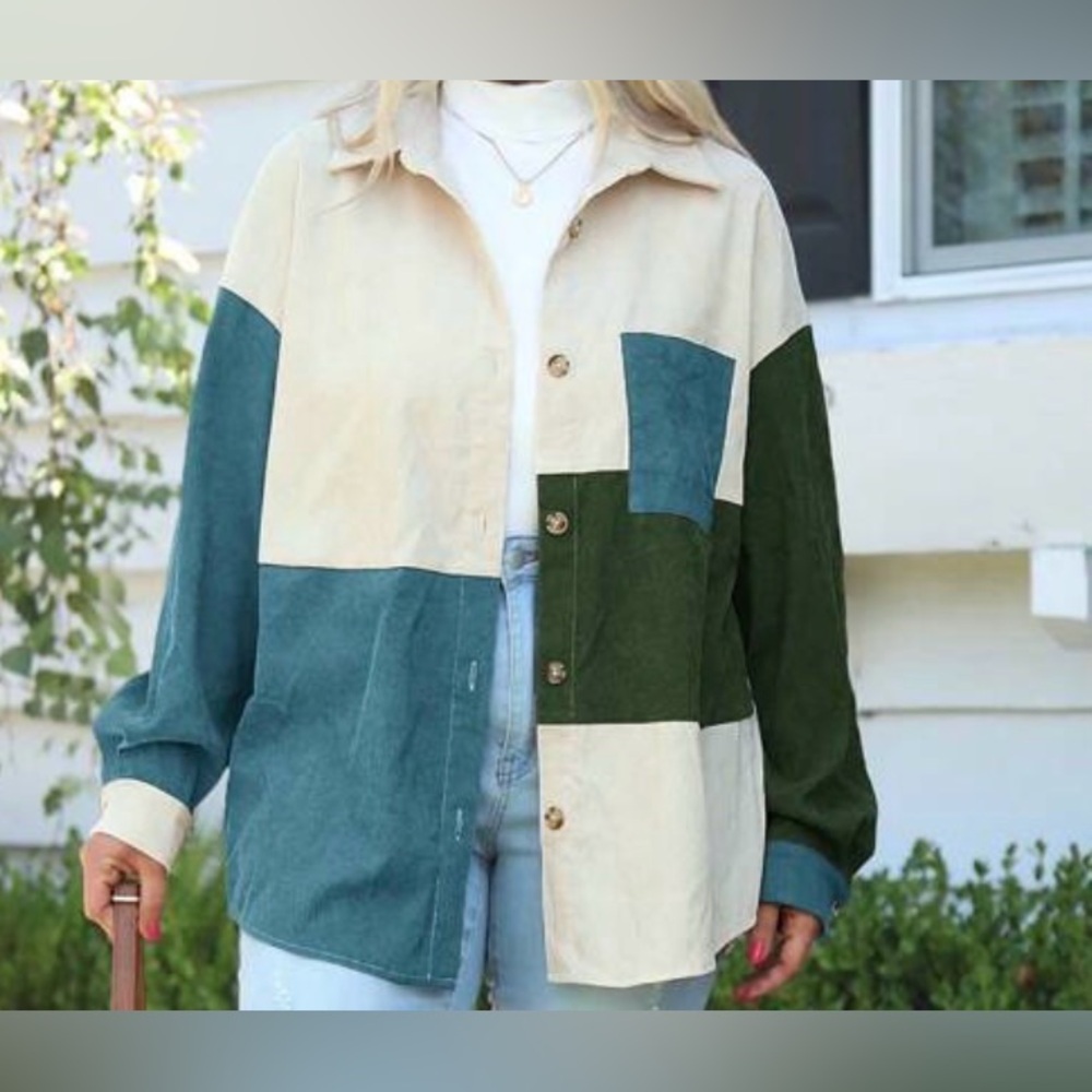 Dark Green Colorblock button down